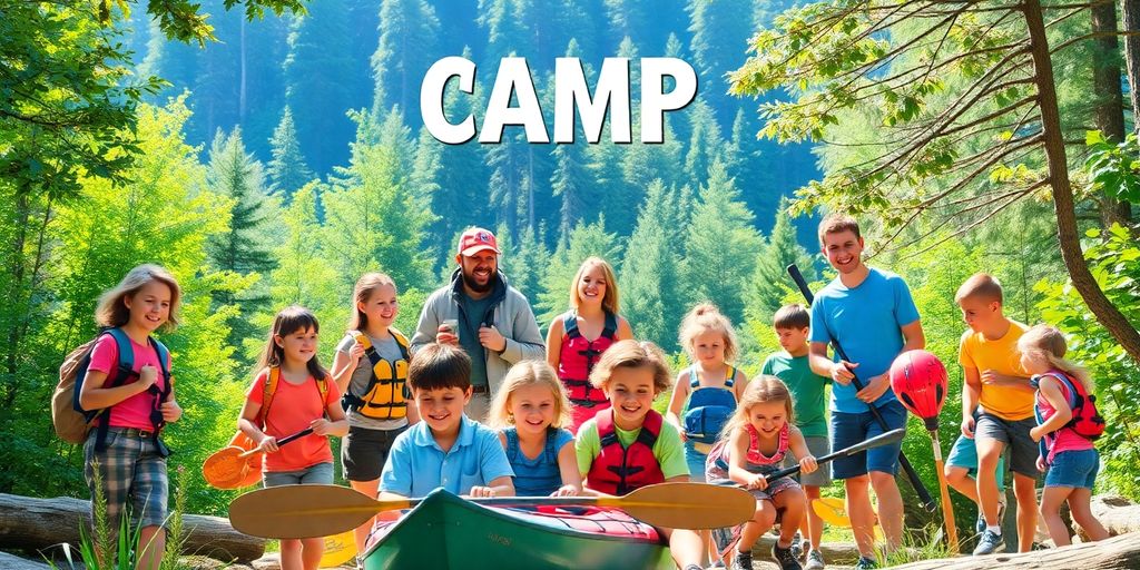 Camp counselors engaging with children in outdoor activities.