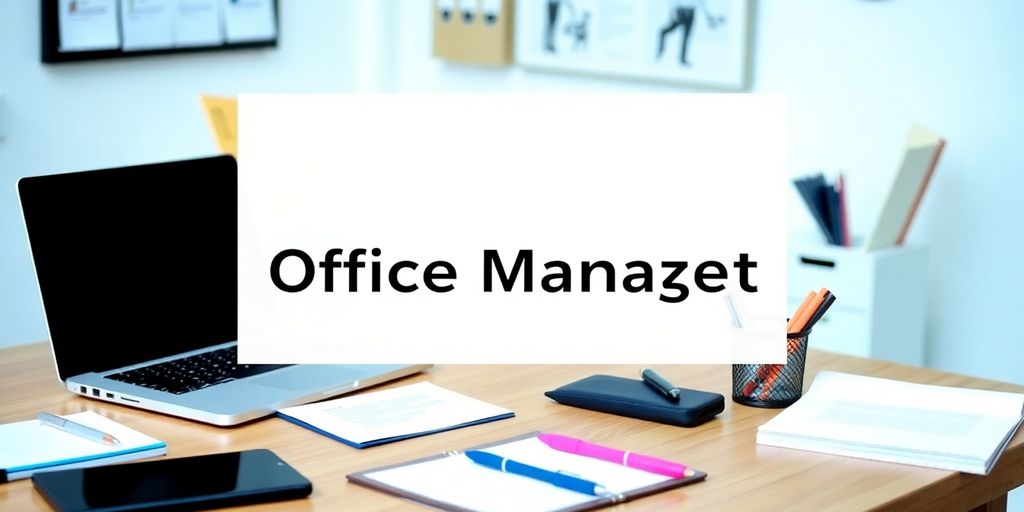 Professional office setup with laptop and stationery on desk.