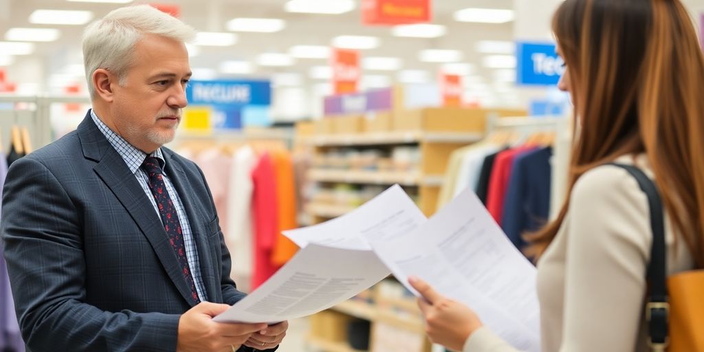 Store manager interviewing candidates for retail positions.