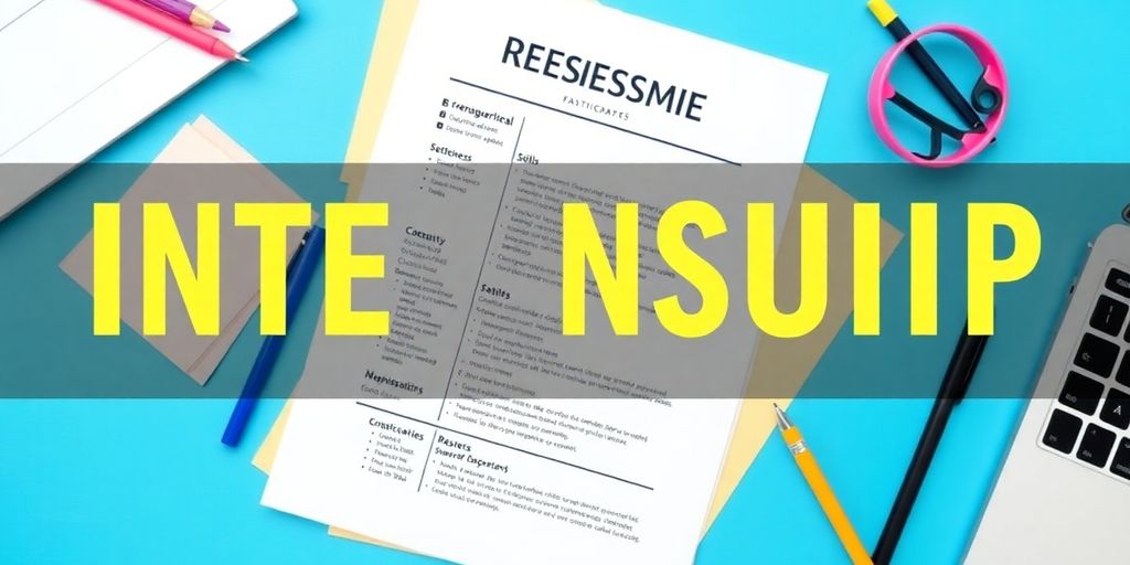 Photo of a student resume on a desk with stationery.