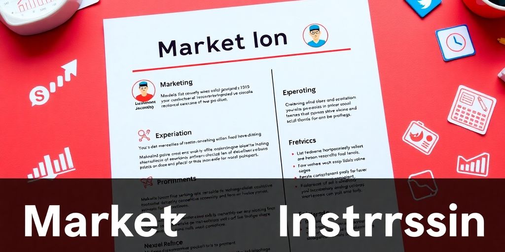 Illustrative marketing resume design with vibrant professional elements.